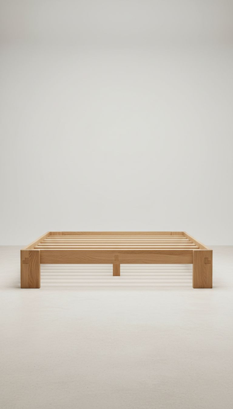 Oak platform bed with integrated slats